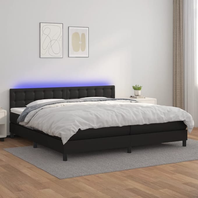 vidaXL - Boxspring - met - matras - en - LED - kunstleer - zwart - 200x200 - cm