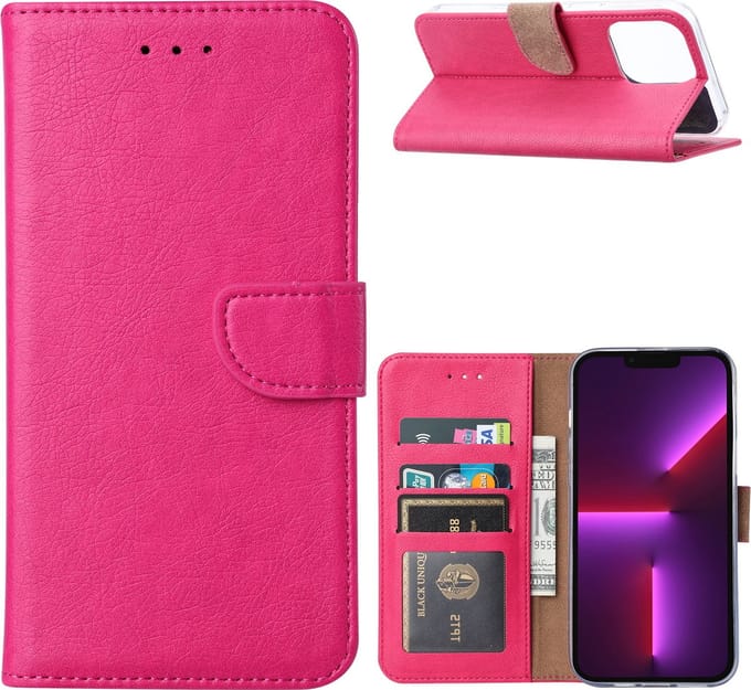 Hoesje Geschikt voor iPhone 14 Pro portemonnee Bookcase – Roze