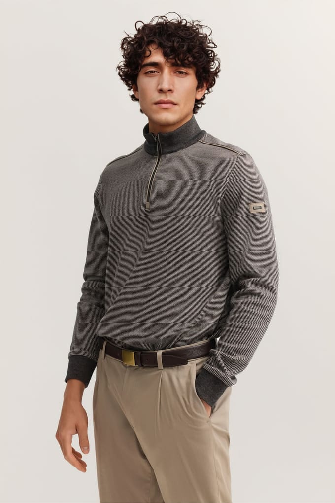 Bugatti Herren Sweat-trui in materiaalmix Modern Fit