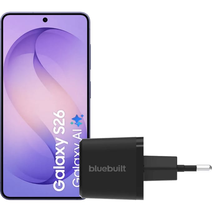 Samsung Galaxy S26 512GB Donkerblauw 5G + BlueBuilt Oplader 65 Watt Zwart
