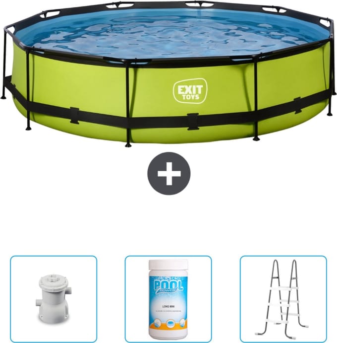 EXIT Rond Lime Frame Zwembad - 360 x 76 cm - Inclusief Pomp - Chloor - Ladder - Nu extra voordelig
