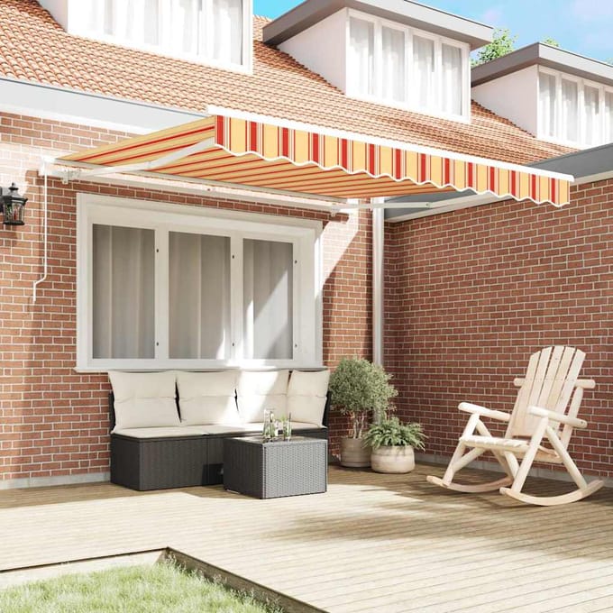 vidaXL - Uitschuifbare - luifel - Geel - en - Oranje - 300 - x - 250 - cm