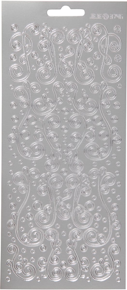 Stickers, swirl, vel 10x23 cm, zilver, 1 vel