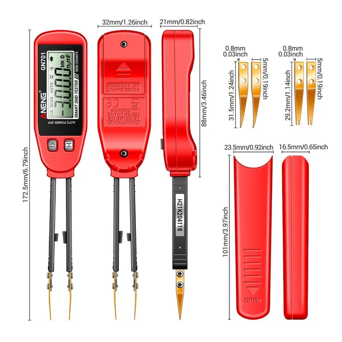 ANENG GN701 testeur SMD intelligent 3000 comptes multimètre portable Test de résistance capacité rouge