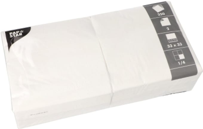 4x 250 Servetten 2-laags 1/4 vouw 33 cm x 33 cm wit