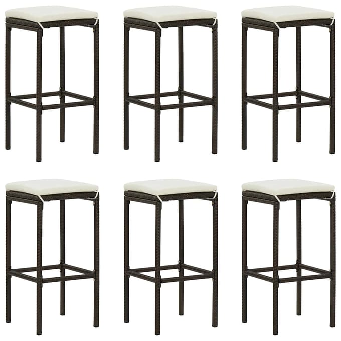vidaXL - Barkrukken - met - kussens - 6 - st - poly - rattan - bruin