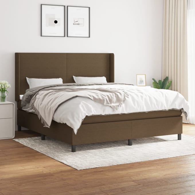 vidaXL - Boxspring - met - matras - stof - donkerbruin - 180x200 - cm