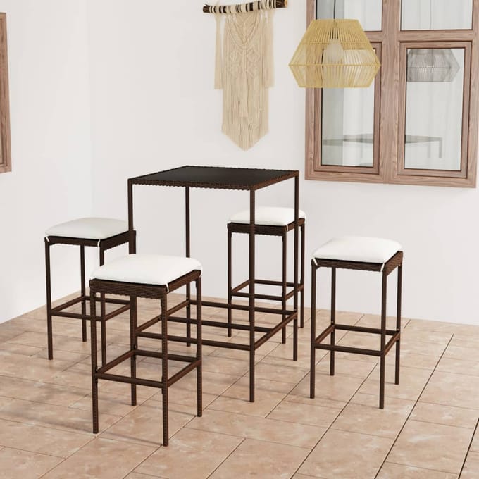 vidaXL - 5-delige - Tuinbarset - met - kussens - poly - rattan - bruin