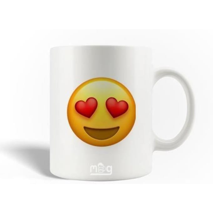 Mug en Céramique - Emoji Amoureux - 30cl - Blanc - Compatible Lave-Vaisselle - Rond
