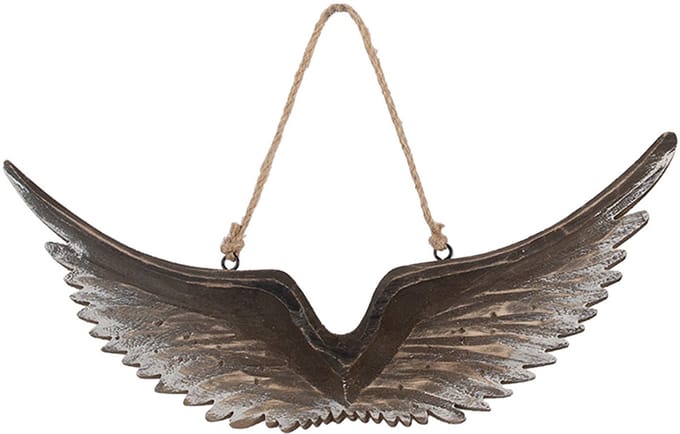 Clayre & Eef Decoratie Hanger Vleugels 30x3x12 cm Bruin Wit Hout