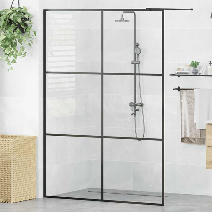 vidaXL - Inloopdouchewand - 140x195 - cm - ESG-glas - transparant - en - zwart