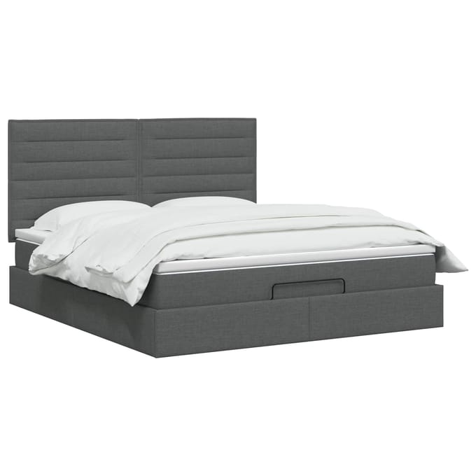 vidaXL - Ottomaanse - Bed - met - Matras - en - LED - Donkergrijs - 160 - x - 200 - cm - Stof