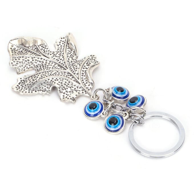 Sleutelhanger Blauwe Ogen Zilveren Esdoornblad Legering Gekleurd Glazuur Hanger voor Dames Tas Auto Interieur white
