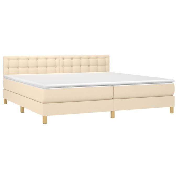 vidaXL - Boxspring - met - matras - en - LED - stof - crèmekleurig - 200x200 - cm