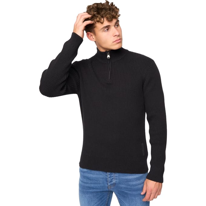 Crosshatch Heren Havaline gebreide Quarter Zip Pullover (Zwart)