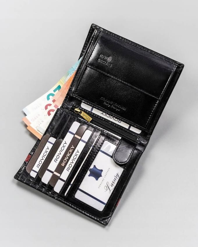 Rovicky Serie - Leren Portemonnee - Verticaal - Gouden Accenten - RFID