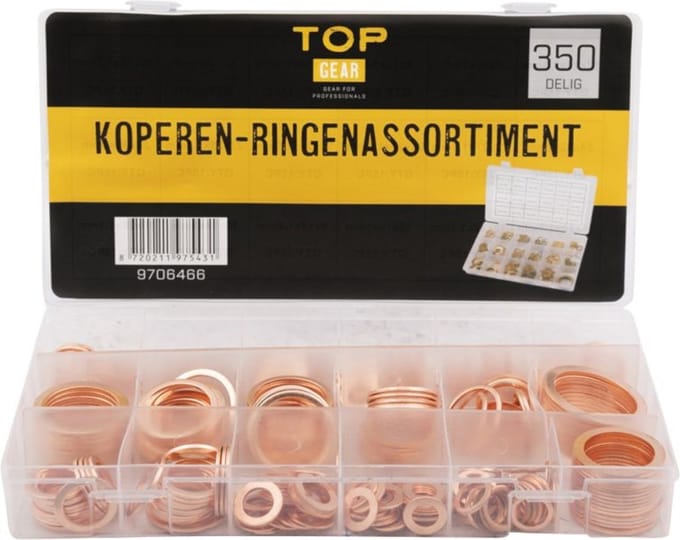 Topgear Koperen ringenset - 350-delig - Diverse maten - Handige opbergdoos