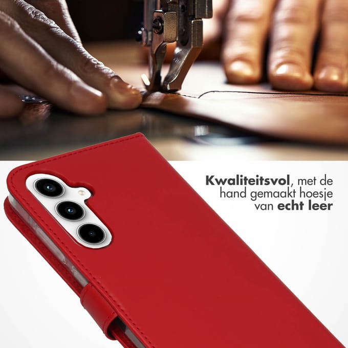 Selencia Hoesje - Geschikt voor Samsung Galaxy A35 - Echt Lederen Bookcase - Rood