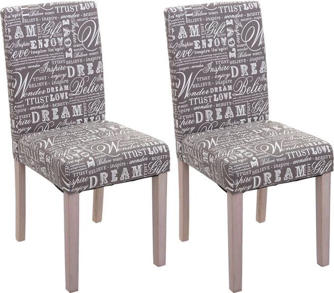 Set van 2 eetkamerstoelen Littau, stoel keukenstoel ~ textiel met belettering, grijs, poten structuur - eik