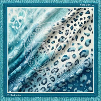 Sjaal V 1969 Grote zijden sjaal Blauw Tijger