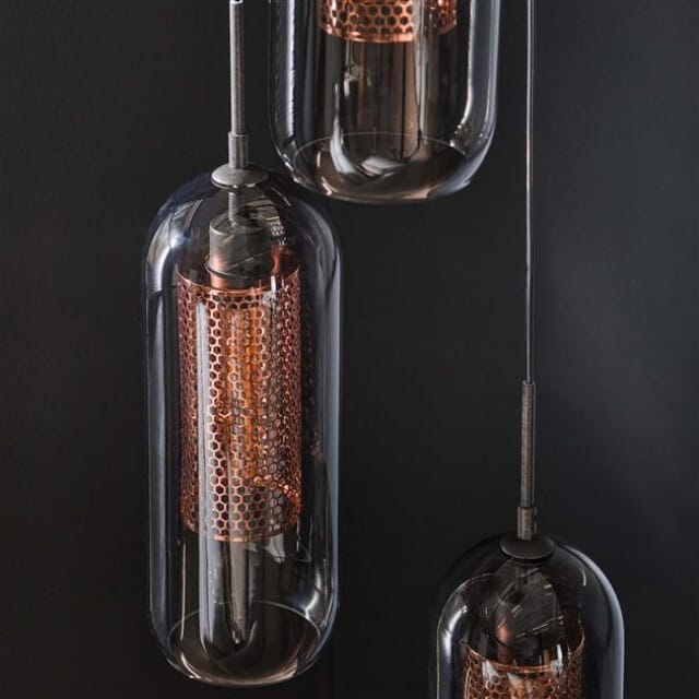 Hoyz Hoyz hanglamp 3l smoke getrapt glas-geperforeerd staal artic