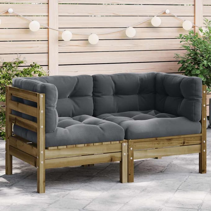 vidaXL - Patio - Sofa - 2-zits - Treated - pine - wood, - Oxford - fabric, - PP - cotton