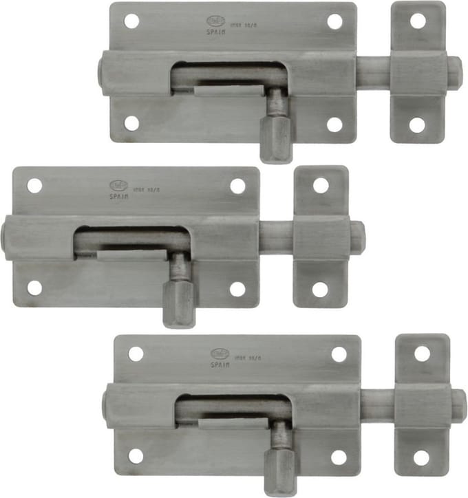 AMIG schuifslot/plaatgrendel - 6x - RVS - 4 x 3.7cm - Inox matte afwerking - deur - schutting - hek