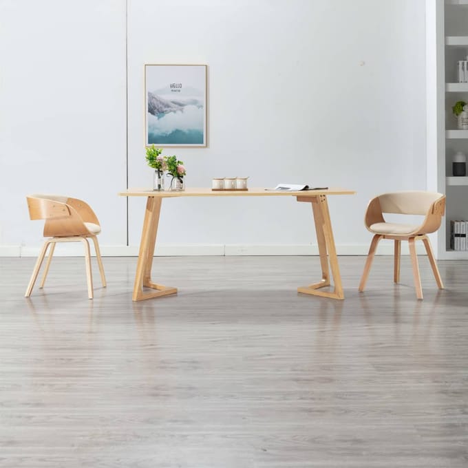 vidaXL - Eetkamerstoelen - 2 - st - gebogen - hout - en - kunstleer - crèmekleurig