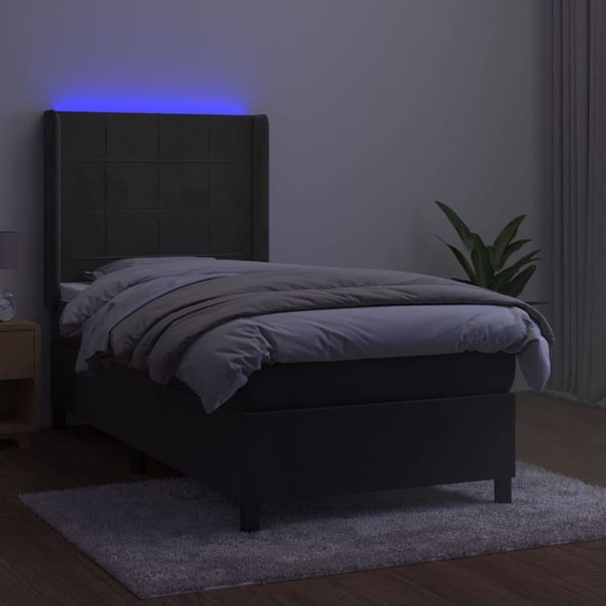 vidaXL - Boxspring - met - matras - en - LED - fluweel - donkergrijs - 100x200 - cm