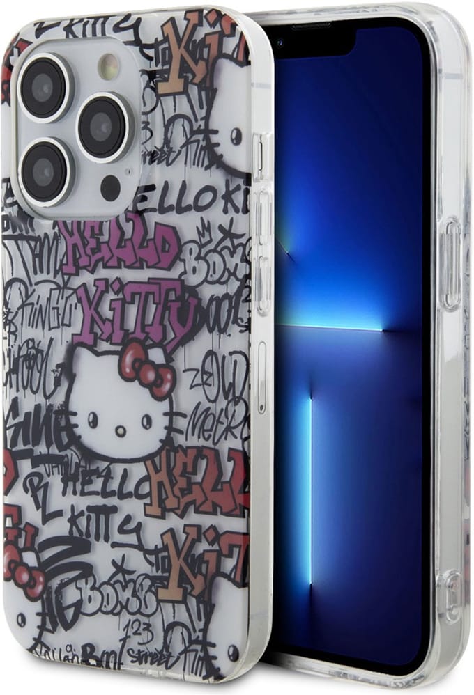 Hello Kitty iPhone 14 Pro TPU Back Cover hoesje - Graffiti Tags - Wit