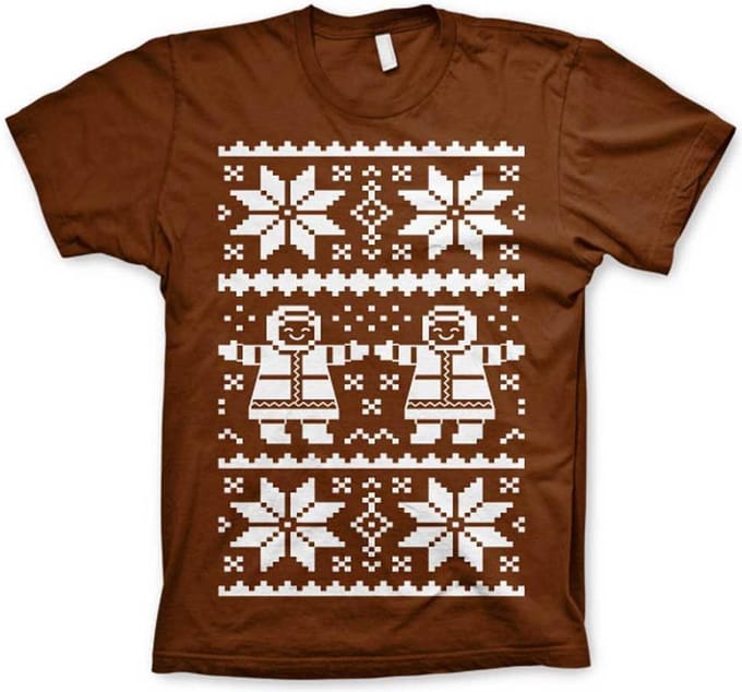 Heren Tshirt -S- Retro X-Mas Knit Pattern Bruin