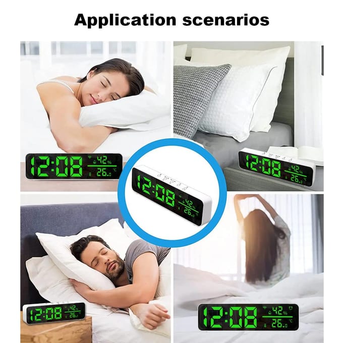 Horloge numérique WiFi avec capteur de température et d'humidité APP Réveil intelligent Affichage de l'heure à LED blanc