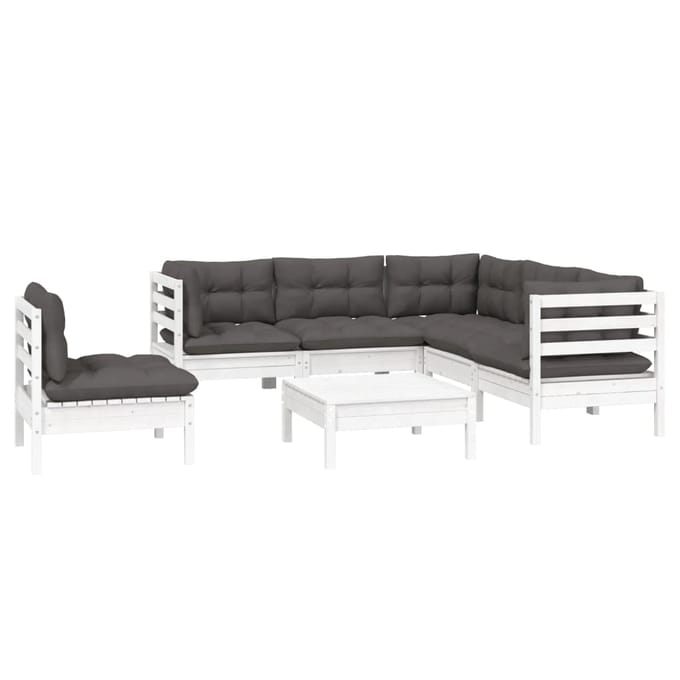 vidaXL - 6-delige - Loungeset - met - kussens - grenenhout - wit