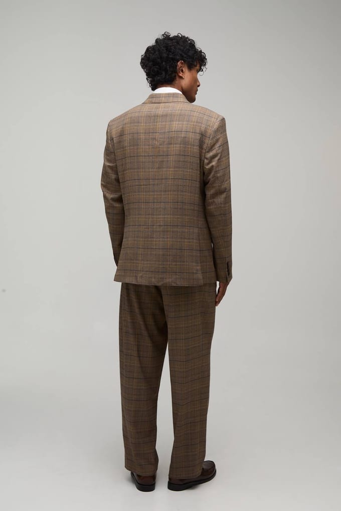 Checked Relaxed Fit Tailored Trousers | Chocolate | Size 42