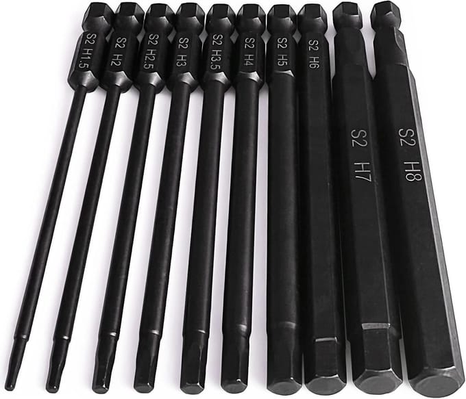 Inbussleutel Bit Set met Zeskant Schacht, 10 Delig, 4 Inch Lengte, Magnetisch