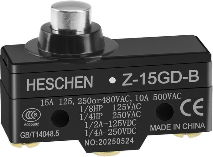 Allecto - Micro switch - Momentary Short Push Piston - Z-15GD-B - Zwart - 15A 250VAC - Geschikt voor Panel Mount - Plastic