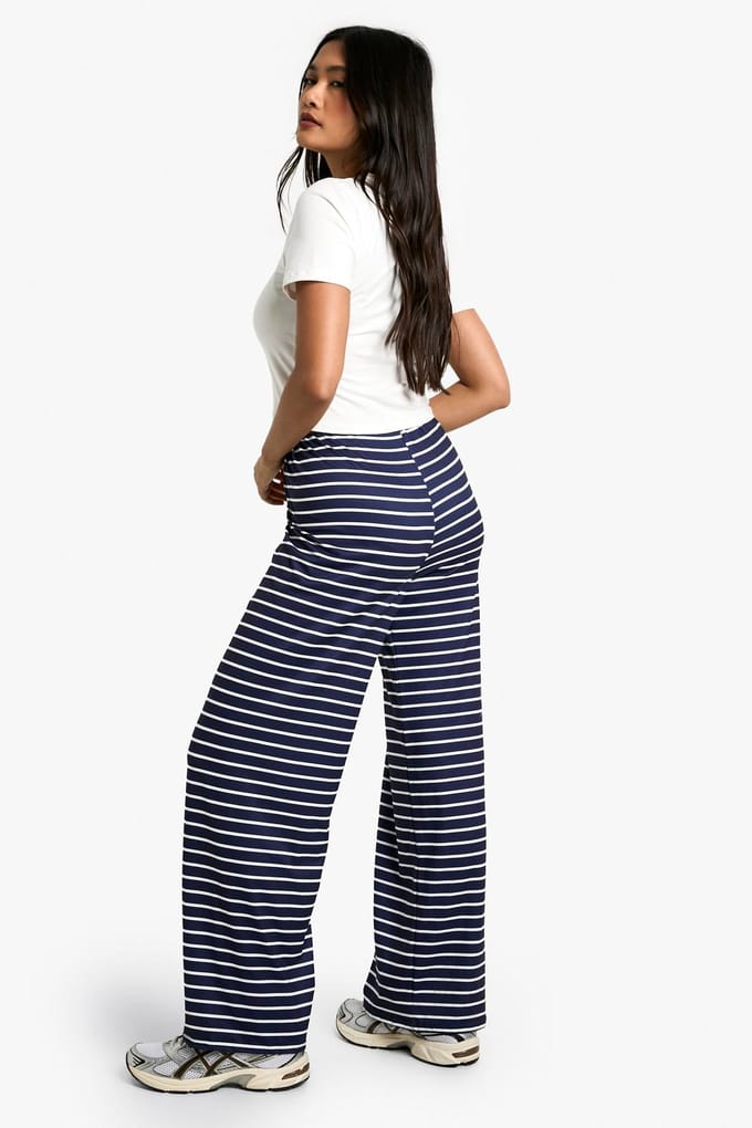 boohoo Dames Gestreepte superzachte broek | Navy | Maat: 6