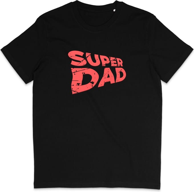 Heren T Shirt - Super Papa - Dad - Zwart / Rood - M