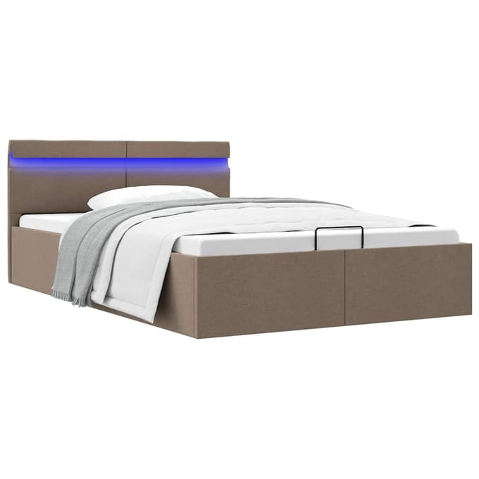 vidaXL - Bedframe - met - hydraulische - opslag - en - LED - stof - taupe - 120x200 - cm