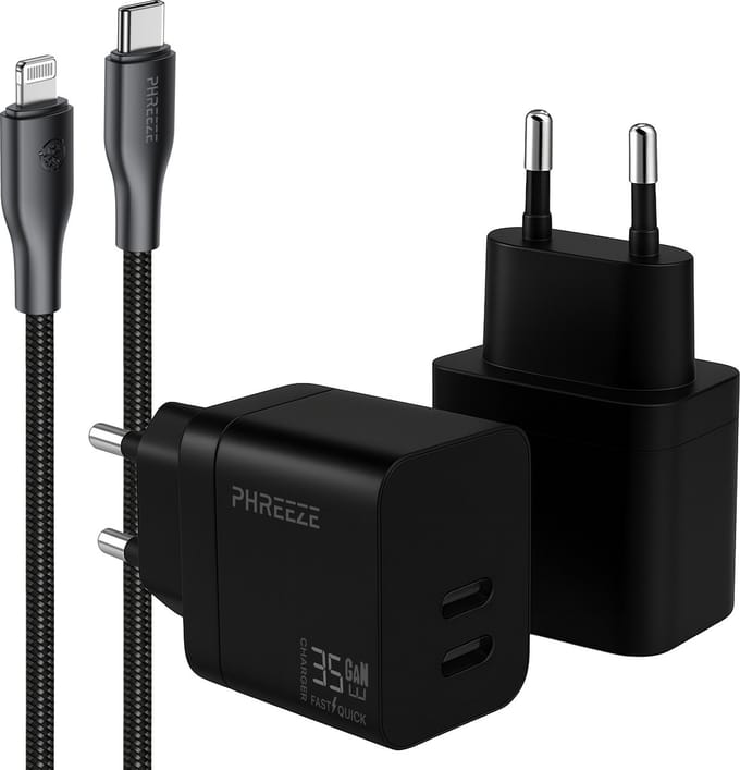 35w usb C oplader 2 poorten met geschikt voor iPhone iPad met Lightning kabel naar usb C snellader - 1 meter