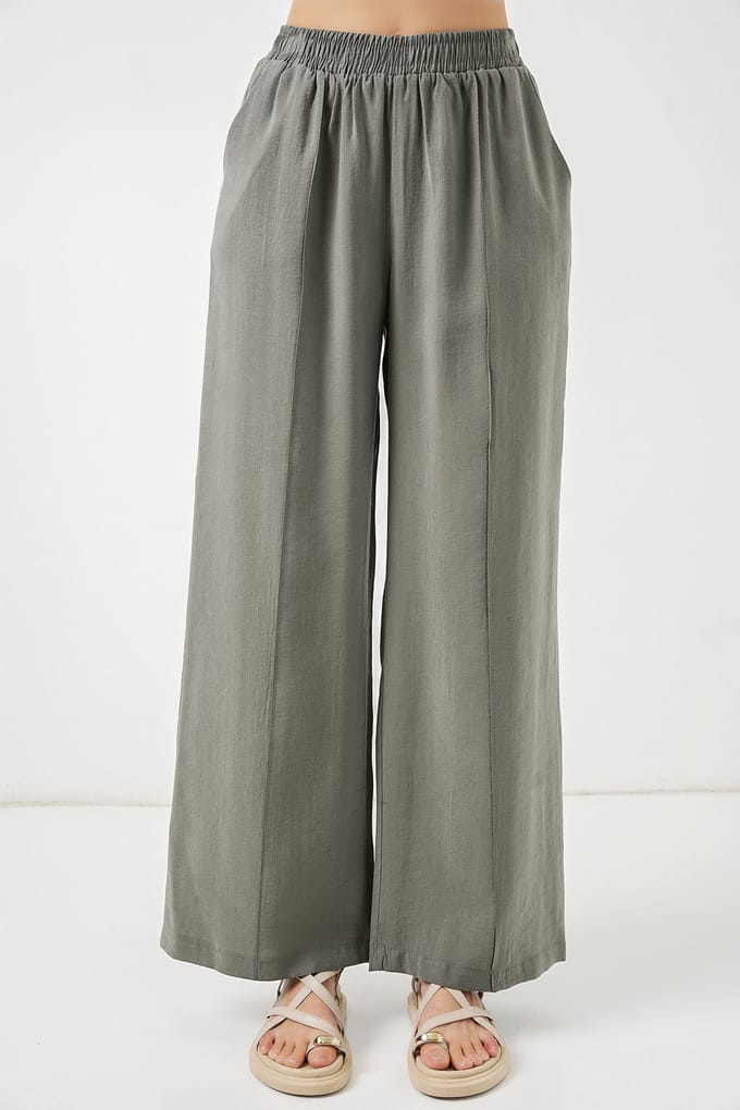 Brede Pijpen Broek met Elastische Taille