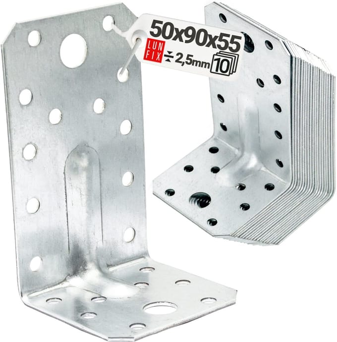 Hoekenverbinder 70x70x55x2,5 mm - 10 stuks - Gegalvaniseerd staal - constructiehoek