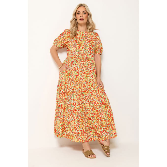 Yours Gele Jurk Met Bloemenprint Size 50-52