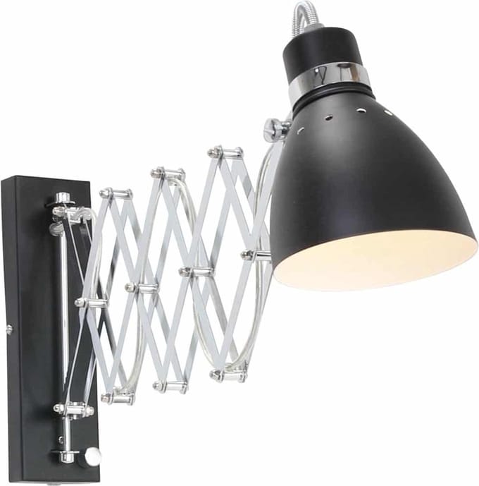 Wandspot | 12,5 cm | spring | E27 | zwart | metaal | industriële verlichting