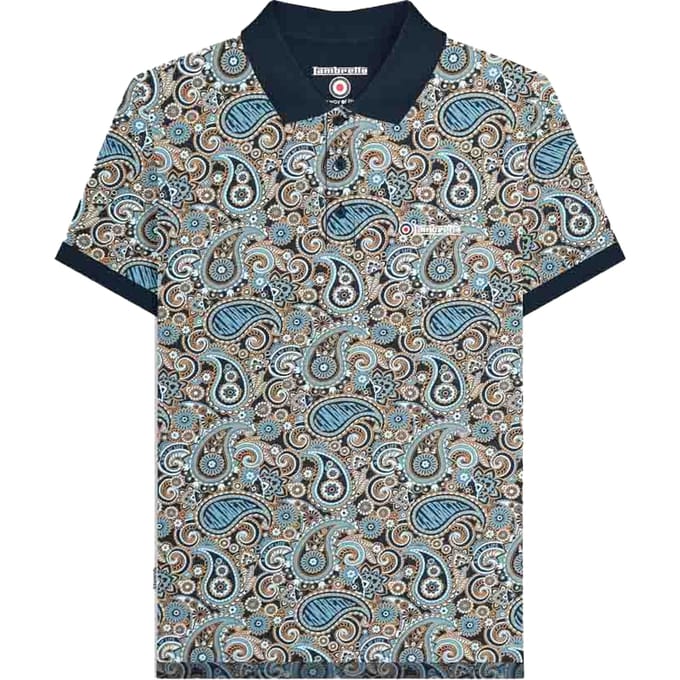 Lambretta Heren Paisley Poloshirt (Marine/rookblauw)