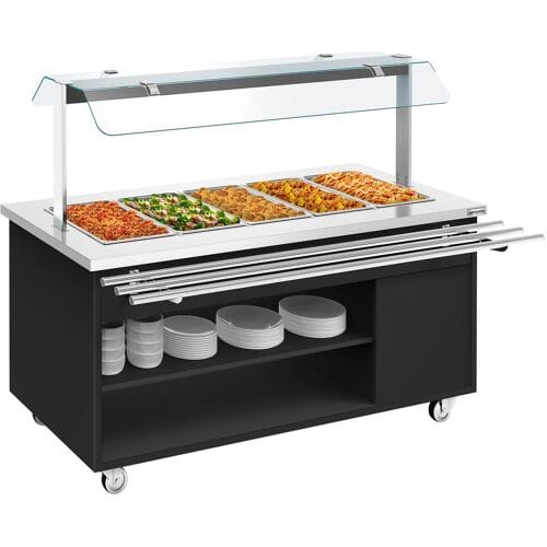 GGM Gastro Buffetwagen warm DANZIG - 1900mm - für 5x GN 1/1 - mit Tablettrutsche - Schwarz
