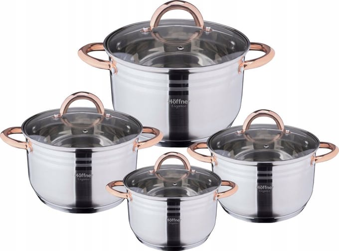 Hoffner 8-delige RVS pannenset met koperen handvat