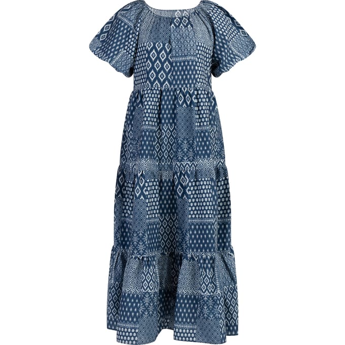 Dreimaster Maxi-jurk met korte mouwen Dames Donker marineblauwe print