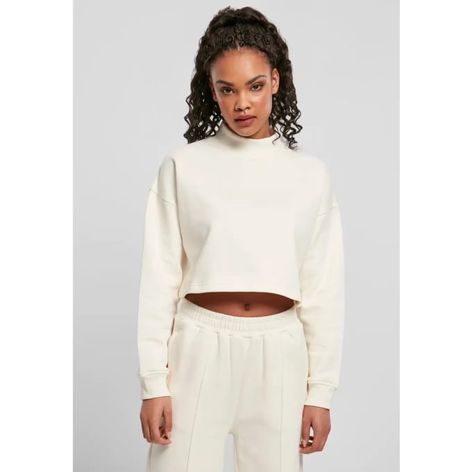 Urban Classics - Oversized High Neck Crew Crop Sweater/Trui - L - Creme
