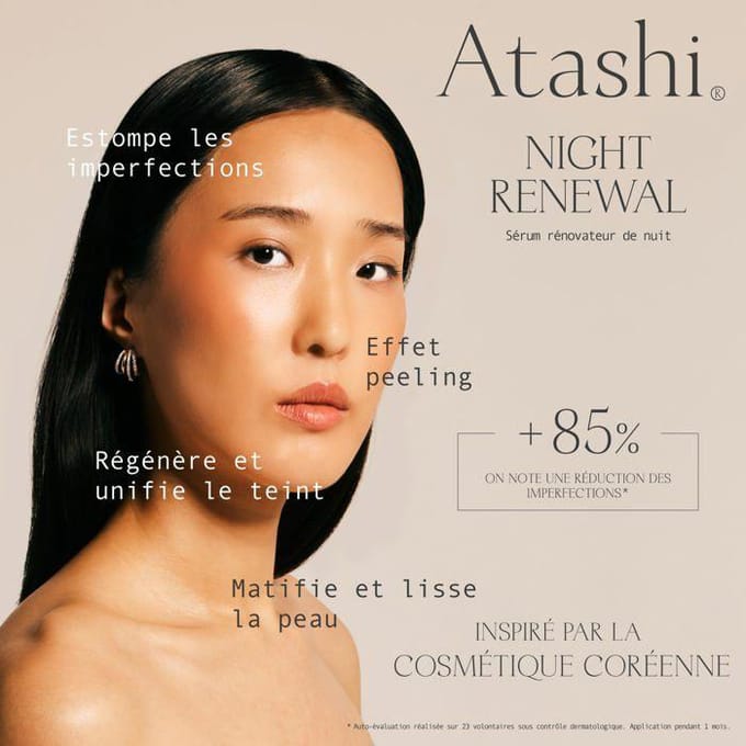Sérum régénérant de nuit - Atashi - Fleur de lilas - Niacinamide - Peau mixte à grasse - 30ml